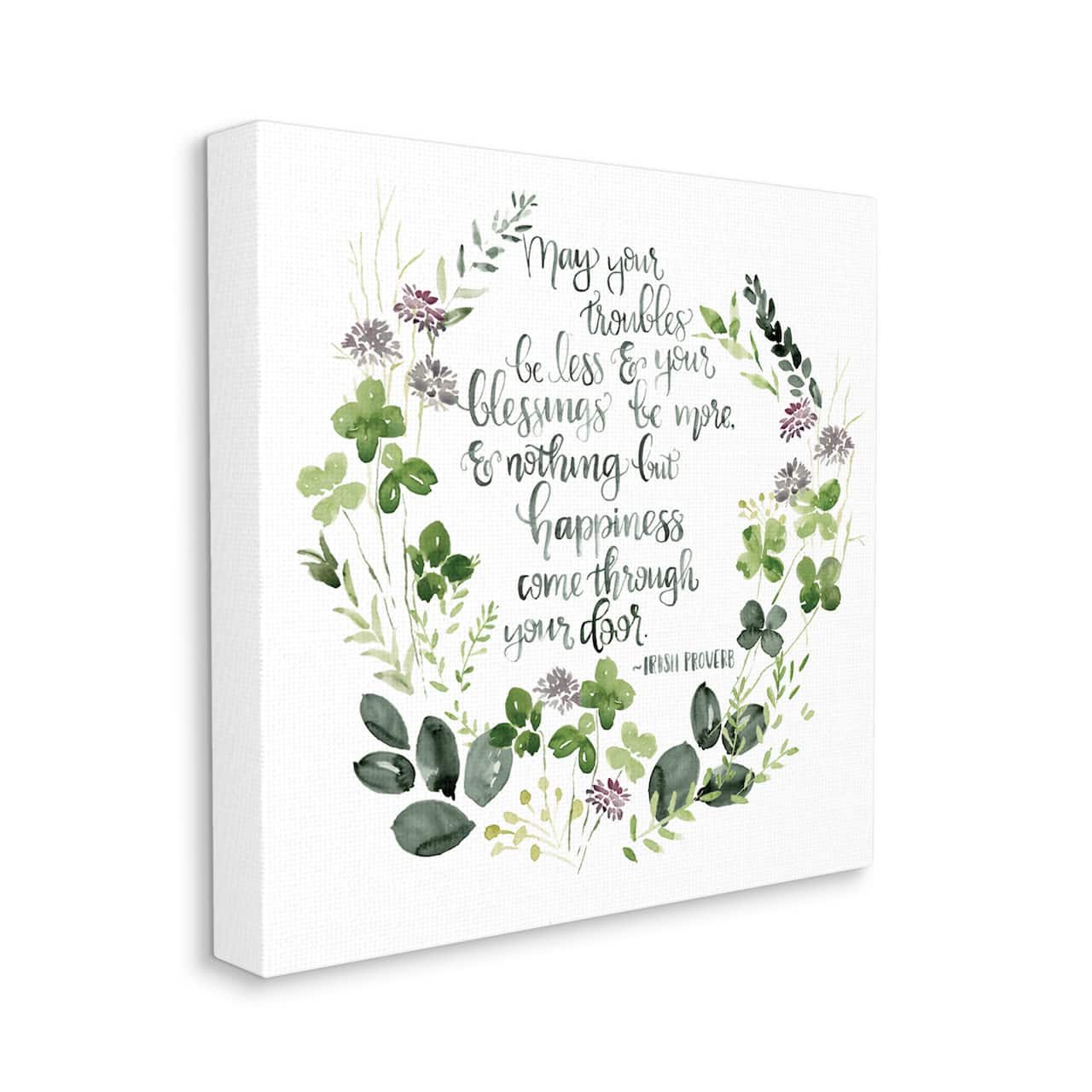 Stupell Industries Troubles Be Less Irish Proverbs Wildflower Wreath Canvas Wall Art